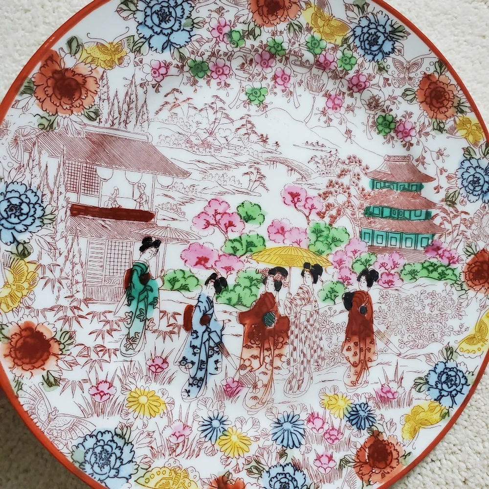 Vintage Porcelain Japan Hand Painted Stamped Plate Geisha Girls